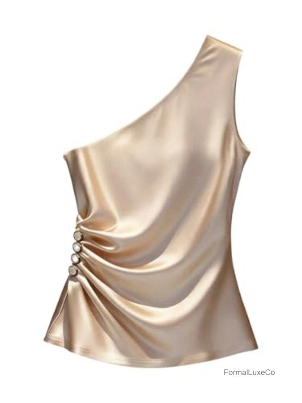 Satin One Shoulder Asymmetric Top Sleeveless Slim Fit Summer Chic Going Out